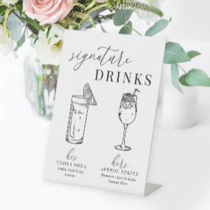 Moderne Elegante Zwarte & Witte Signature Drankjes Reclamebord Met Voetstuk