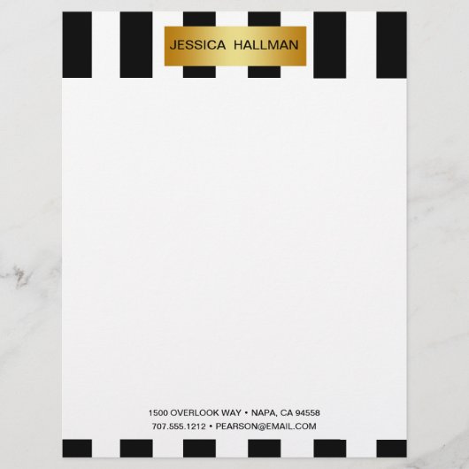 Moderne elegante zwarte & witte strepen met Gold B Briefhoofd (Voorkant)
