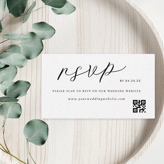 Moderne Elegante Zwarte Witte Trouw QR Code RSVP Informatiekaartje