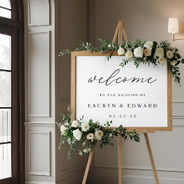 Moderne Elegante Zwarte Witte Trouw Welkom Bord Poster