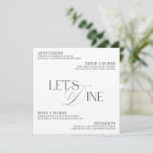 Moderne Elegante Zwarte & Witte Trouwdiner Menu (Staand voorkant)