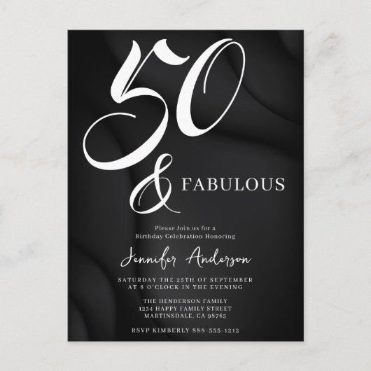 Moderne Elegante Zwarte Witte Vijftig Fabulous Ver Uitnodiging Briefkaart (Voorkant)