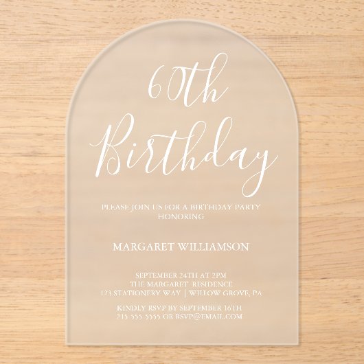 Moderne elegantie 60e verjaardag acryl uitnodigingen (Voorkant)