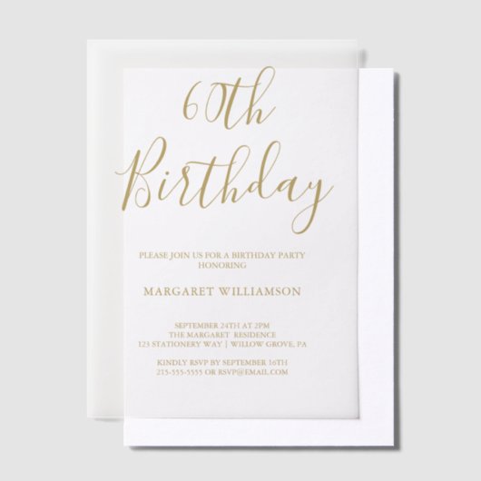 Moderne elegantie 60e verjaardag vellum uitnodigingen (Offset)