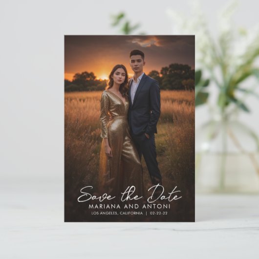 Moderne elegantie Bewaar de datum Foto Aankondigin Kaart (Staand voorkant)