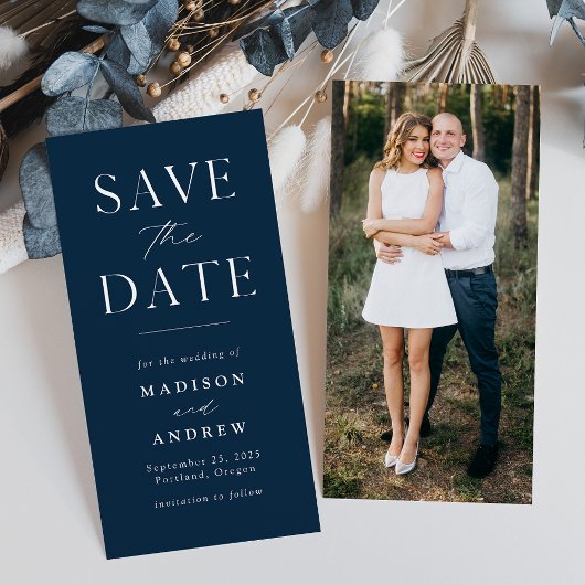 Moderne Elegantie Blauw Foto Save the Date