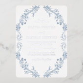  Moderne Elegantie Bloemen Huwelijk Zilver Folie Uitnodiging (Voorkant)