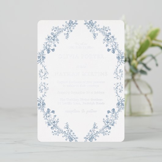  Moderne Elegantie Bloemen Huwelijk Zilver Folie Uitnodiging (Staand Voorkant)