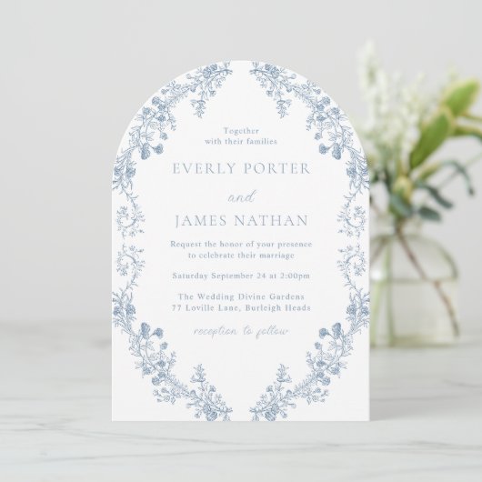 Moderne Elegantie Bloemenboog bruiloft Kaart (Staand voorkant)