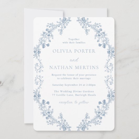  moderne elegantie bloemenbruiloft kaart (Voorkant)