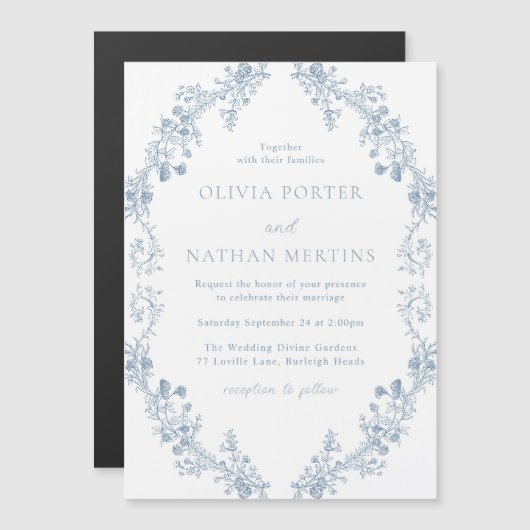  moderne elegantie bloemenbruiloft magnetische uitnodiging (Voorkant / Achterkant)