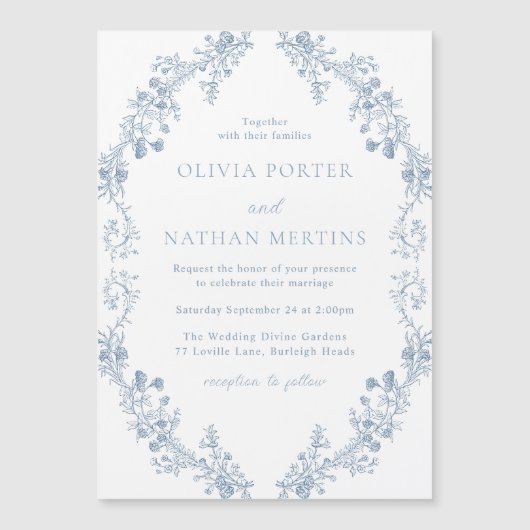  moderne elegantie bloemenbruiloft magnetische uitnodiging (Voorkant)