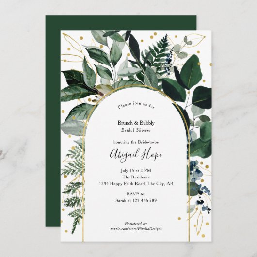 Moderne elegantie, botanische brunch en bubbels kaart (Voorkant / Achterkant)