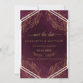 Moderne Elegantie Bourgondiër en Goud Save The Date (Voorkant)