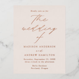 Moderne Elegantie Crème en Roze Gouden Bruiloft Folie Uitnodiging Briefkaart