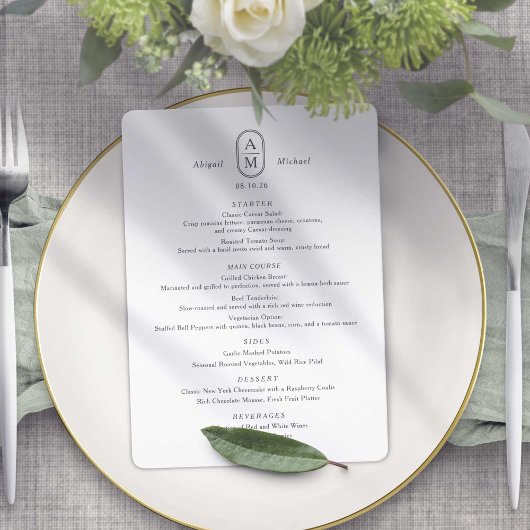 Moderne elegantie, eenvoudige boog initialen bruil menu