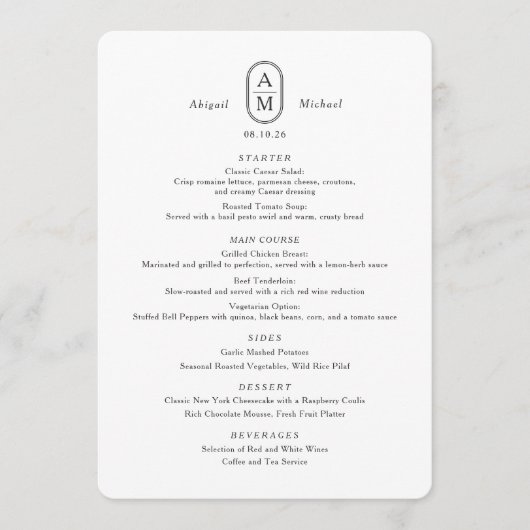 Moderne elegantie, eenvoudige boog initialen bruil menu (Voorkant)