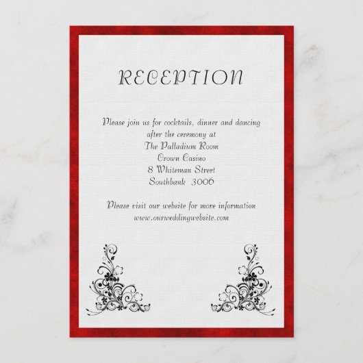 Moderne Elegantie en Red Velvet bruiloft Informatiekaartje (Voorkant)