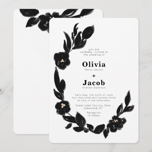 Moderne Elegantie Geschilderd Bloemen Krans Trouwe Kaart (Voorkant / Achterkant)