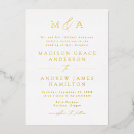Moderne Elegantie Gouden Monogram Bruiloft Folie Uitnodiging