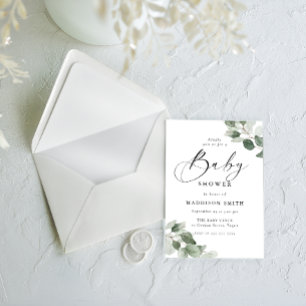 Moderne Elegantie Groene Bladeren Baby Shower Kaart