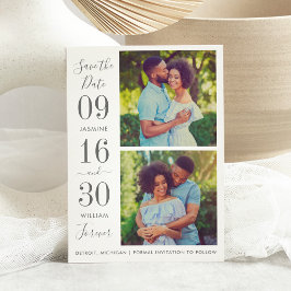 Moderne elegantie houtskoolgrijze trouwfoto save the date