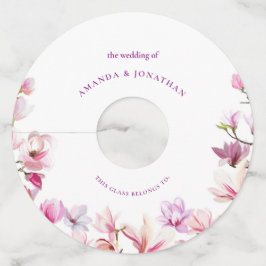 Moderne Elegantie Magnolia Bloem Bruiloft Wijnglaslabel