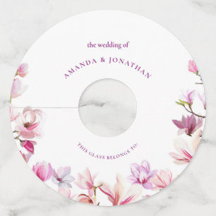 Moderne Elegantie Magnolia Bloem Bruiloft Wijnglaslabel