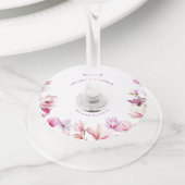 Moderne Elegantie Magnolia Bloemen Bruiloft Wijnglaslabel (Dichtbij)