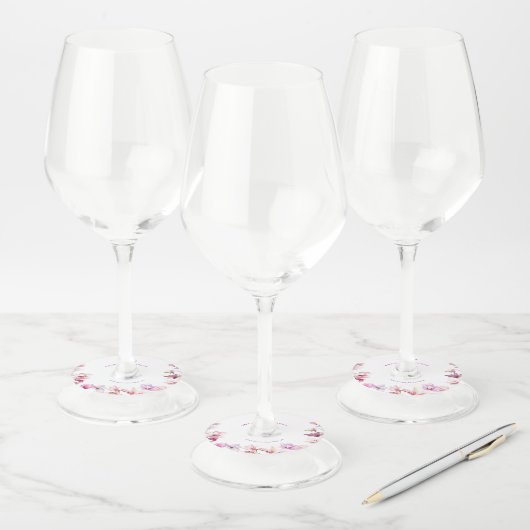 Moderne Elegantie Magnolia Bloemen Bruiloft Wijnglaslabel (Set)