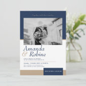 Moderne Elegantie Marine & Goud Trouwfoto Kaart (Staand voorkant)