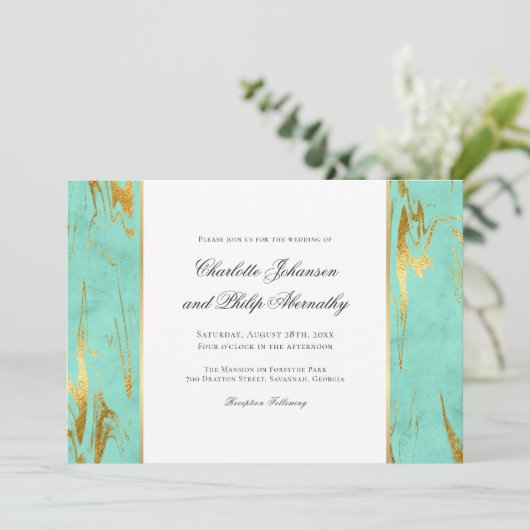 Moderne Elegantie Munt en Gouden Bruiloft Uitnodig Kaart (Staand voorkant)