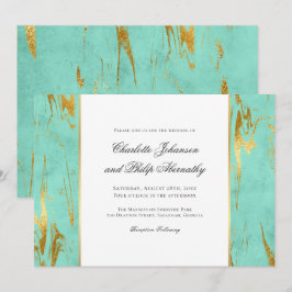 Moderne Elegantie Munt en Gouden Bruiloft Uitnodig Kaart