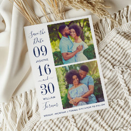 Moderne elegantie Navy blauwe trouwfoto Save The Date