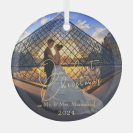 Moderne Elegantie Onze Eerste Kerst Mis. Mvr. Foto Glas Ornament