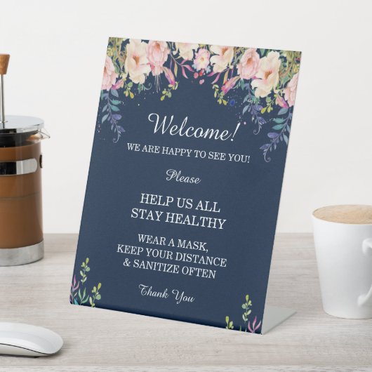 Moderne Elegantie Roze Bloemen Botanische Veilighe Reclamebord Met Voetstuk (Insitu)