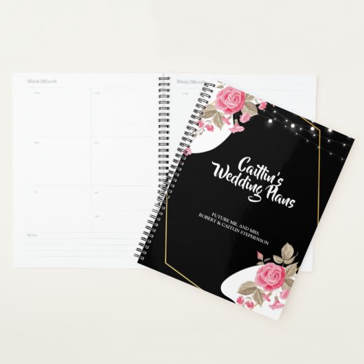 Moderne Elegantie Roze Bloemen string Bruiloft pla Planner (Display)