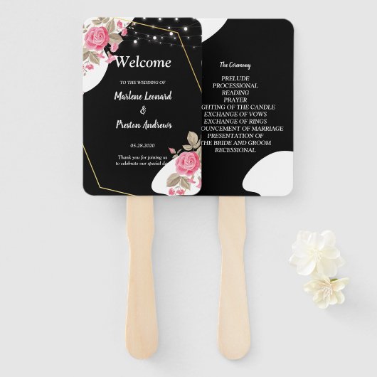 Moderne Elegantie Roze Bloemen string Bruiloft Pro Handwaaier (Voorkant en achterkant)