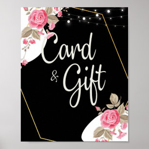 Moderne Elegantie Roze Bloemen string li Kaarten & Poster