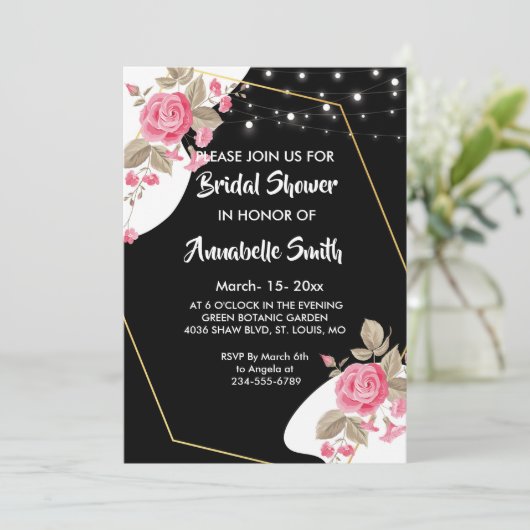 Moderne Elegantie Roze Bloemen string LiBridal Dou Kaart (Staand voorkant)