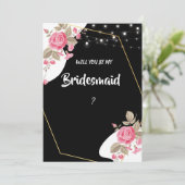 Moderne Elegantie Roze Bloemen string Licht Bruids Kaart (Staand voorkant)