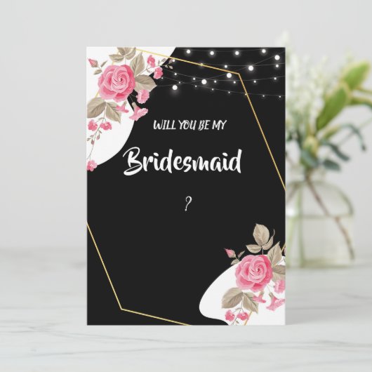 Moderne Elegantie Roze Bloemen string Licht Bruids Kaart (Staand voorkant)