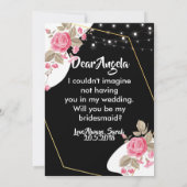 Moderne Elegantie Roze Bloemen string Licht Bruids Kaart (Achterkant)