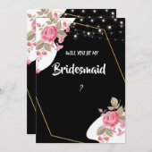 Moderne Elegantie Roze Bloemen string Licht Bruids Kaart (Voorkant / Achterkant)