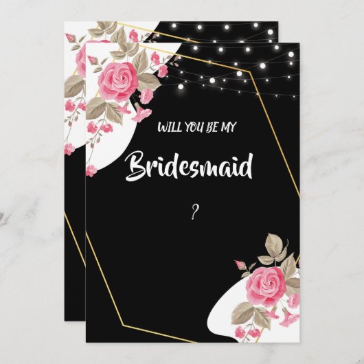 Moderne Elegantie Roze Bloemen string Licht Bruids Kaart (Voorkant / Achterkant)