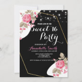 Moderne Elegantie Roze Bloemen string lichtzoet 16 Kaart (Voorkant)