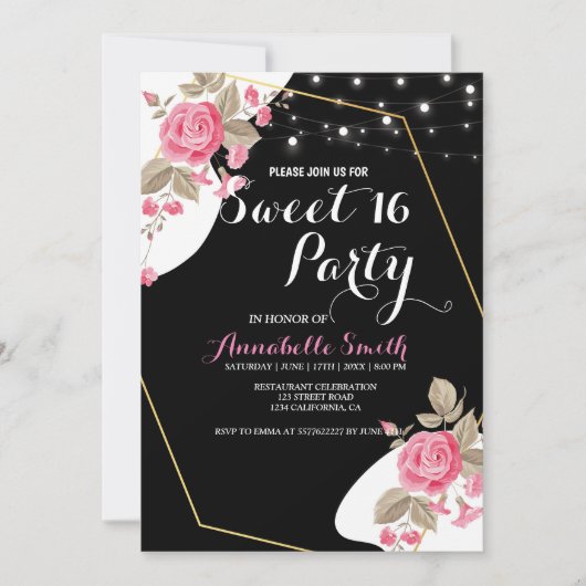 Moderne Elegantie Roze Bloemen string lichtzoet 16 Kaart (Voorkant)