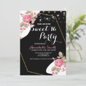 Moderne Elegantie Roze Bloemen string lichtzoet 16 Kaart (Staand voorkant)