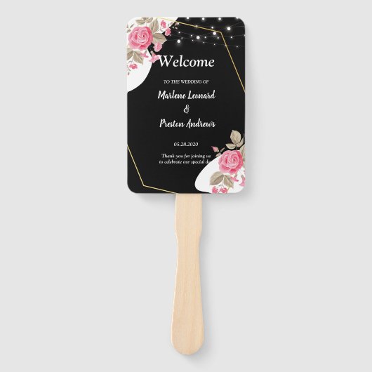 Moderne Elegantie Roze Bloemenslinger Trouwprogram Handwaaier (Voorkant)