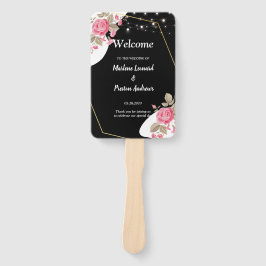 Moderne elegantie Roze bloemenslinger Trouwprogram Handwaaier